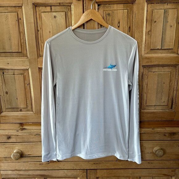 Vineyard Vines X-Small Shirt‎ Gray Blue Sword Fish Desgin Long Sleeve Crewneck - Picture 2 of 8